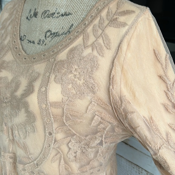 Orange Creek lined lace embroidered scalloped hem boho hippie dress tan/orange - Picture 5 of 16